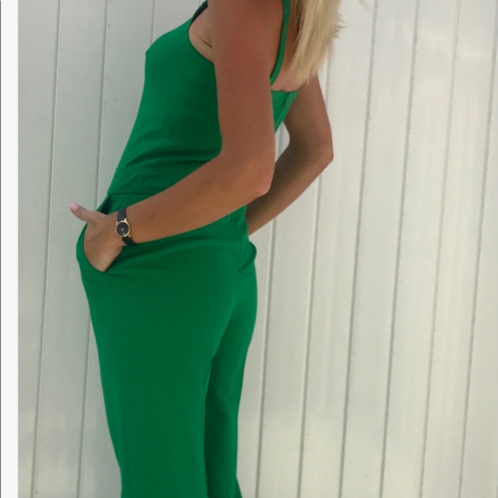 Kelly green Trina Turk silk jumpsuit